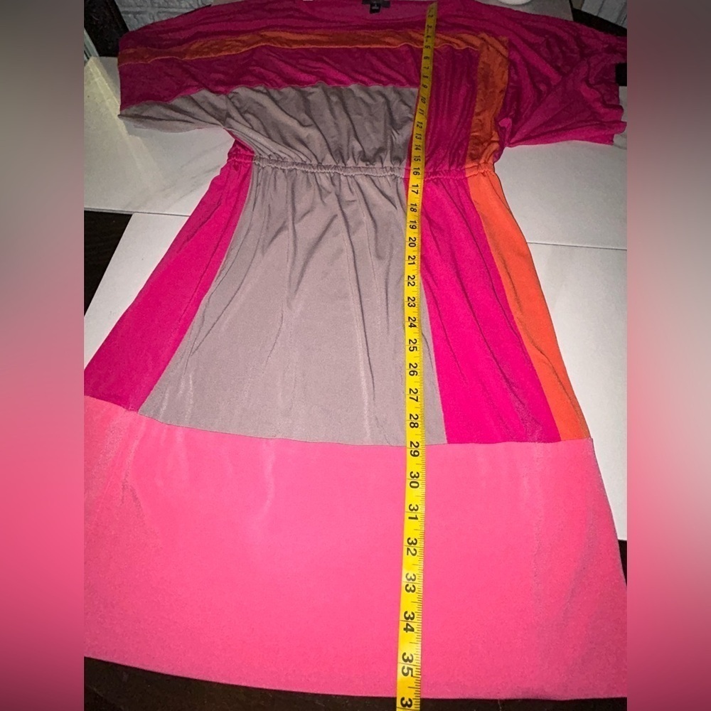 🍀 3 for $20 Suzi Chen Short Sleeve Dress Colorblock Hot Pink Orange Batwing - Picture 9 of 12